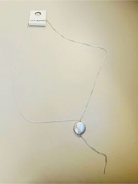 Lucky Brand Silver Lariat Necklace with Round Disc